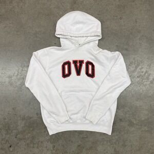 OVO Hoodie White Spellout Logo Streetwear Made in Canada Size S